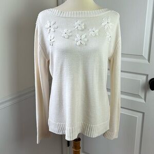 New York & Company boatneck sweater with flower detail